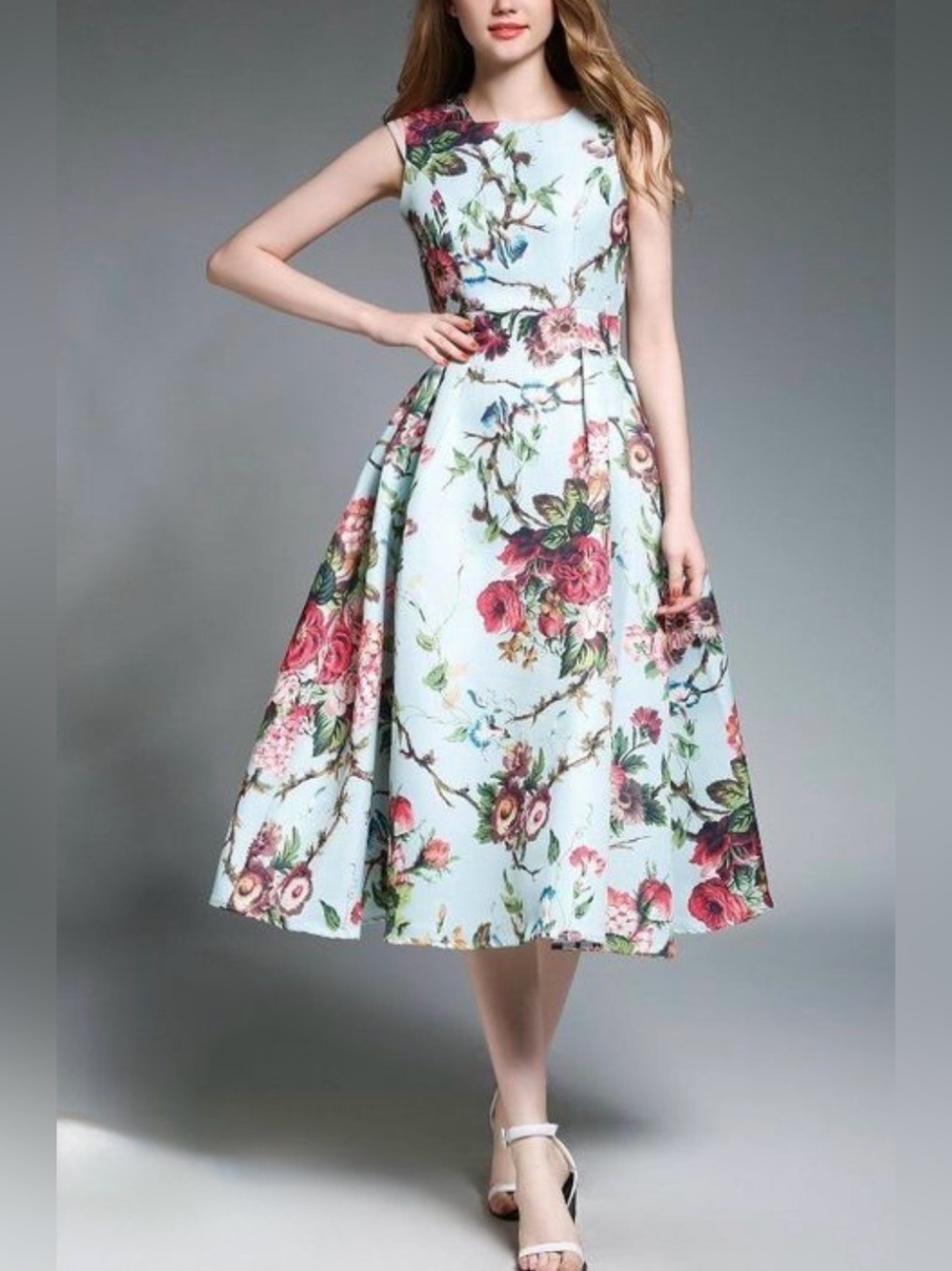 Metisu 50’s-style Feminine Fit & Flare A-line Midi Floral Dress Sz S NWOT